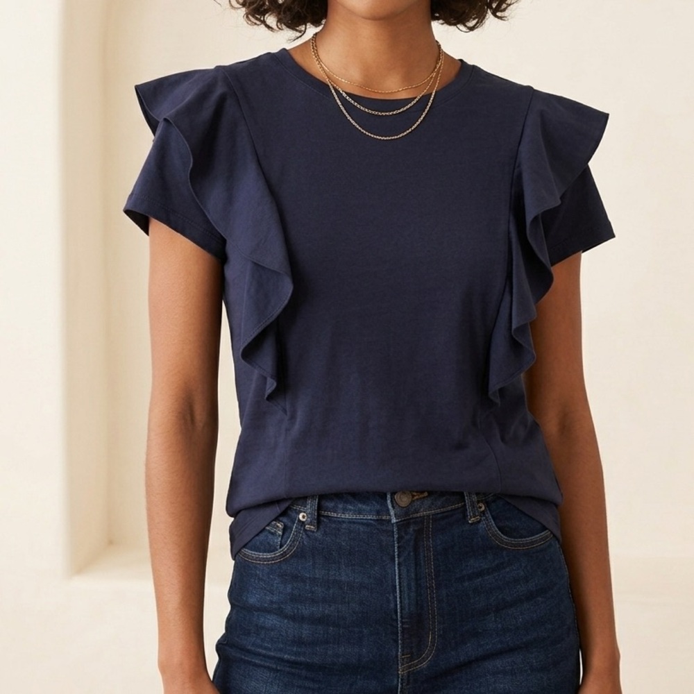 14th & Union Navy Ruffle Sleeve Crew Tee